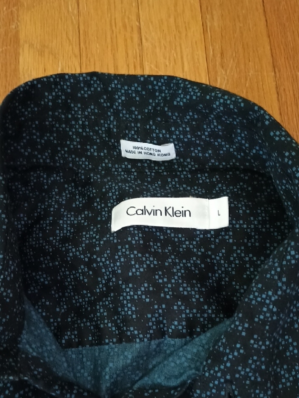 Calvin Klein Dark Blue Patterned Long-Sleeve Dress Shirt - Picture 2 of 4
